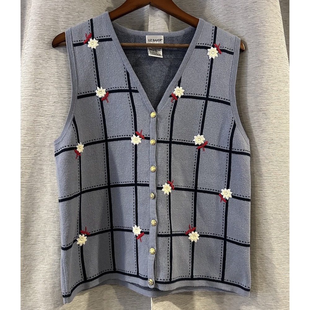 Vintage Liz Wear Women's 90s Vest Size‎ Medium Floral Boho Embroidered